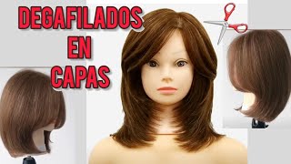 2 CORTES en CAPAS con DEGRAFILADO y Flequillo Básico✂️ Layered HairCut [upl. by Eimiaj562]