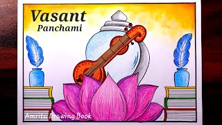 Vasant Panchmi Drawing Poster  Vasant Panchmi Drawing easy steps  Happy Basant Panchami drawing [upl. by Darom]