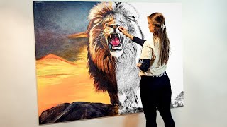 Lion Painting Timelapse  Hyperrealism Acrylic Painting [upl. by Inaoj]