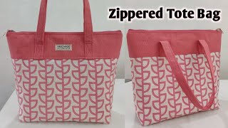 DIY Zippered Tote Bag  How to make cloth bags at home  Handbag easy sewing tutorial  Fabric Bags [upl. by Enohsal]