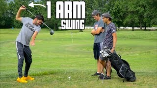 Playing Golf Using Only 1 Arm  Challenge [upl. by Ahtilat]