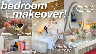 BEDROOM MAKEOVER ⭐️ aesthetic  cozy pinterest inspired decorating organizing etc 🪴 [upl. by Rhiana]