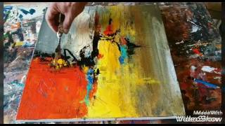 Acrylic abstract painting demonstration Palette knife blending [upl. by Ailaham]