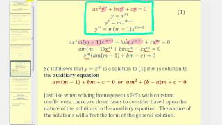 Derive the Auxiliary Equation for a CauchyEuler Equation [upl. by Anwahsed193]