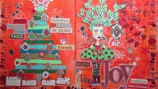 Dylusions Art Journal Spread Tutorial  Christmas [upl. by Paza485]