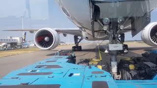 Pushback Boeing 777300ER with engine start outside [upl. by Innad]