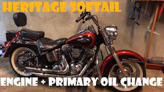 HarleyDavidson Heritage Softail primary and engine oil change [upl. by Berard505]