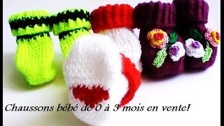 Chaussons bébé tricotés de 0 à 3 mois [upl. by Anawqahs]