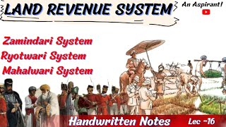 Land Revenue SystemsThe ZamindariRyotwariMahalwari  Modern History  Lec16  An Aspirant [upl. by Leff]