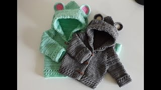 Crochet 9 How to crochet a hooded baby jacket [upl. by Maxentia]