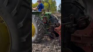 16 year old plowing hard alfalfa ground with John Deere 4020 diesel farming johndeeredeere [upl. by Balbur]