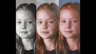 2 of 3 Glazing grisaille technique real time portrait painting tutorial [upl. by Ynnav]