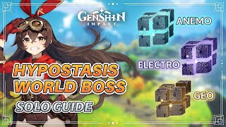 Genshin Impact  How to Solo Anemo Electro Geo Hypostasis Complete Guide with 100 HP No Damage [upl. by Adnamaa21]