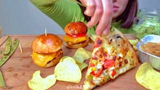 ASMR eating mini cheese burger  Guacamole and chips [upl. by Notnek]