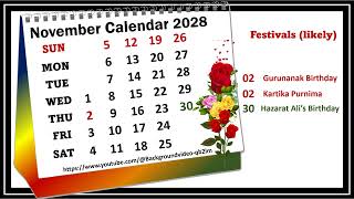 November Calendar 2028 novembercalender2028 [upl. by Tennos]