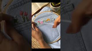 Handmade DIY Embroidering Blossoms on Jeans  A Stylish Revamp embroidery handmade [upl. by Anirtek814]