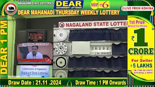 LOTTERY LIVE 1PM 21112024  Nagaland State Lottery  LIVE DRAW [upl. by Lyrpa]