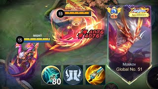 WTF DAMAGE GLOBAL MOSKOV NEW BEST 1 HIT BUILD 2024 recommended build and emblem  MLBB [upl. by Kelleher]