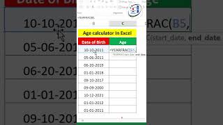 Age calculator in excel exceltipsandtricks excelshortcuts viralshorts [upl. by Cid716]