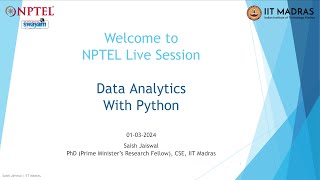 Data Analytics With Python  NOC24CS20  Live Session 6  NPTEL [upl. by Yelsa261]