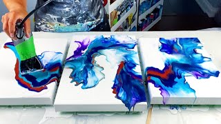 223  Acrylic Pour Painting  Triptych with Copper  Fluid Art Tutorial [upl. by Ikim]