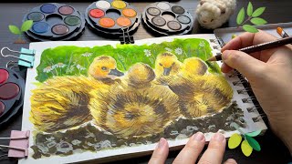 Baby geese mixed media art 🌿🌺 How I use fixative spray 😊 [upl. by Sturges874]