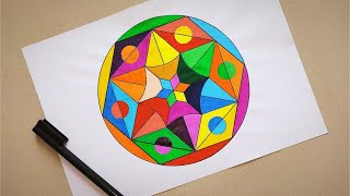 Circle Pattern  Geometrical Design in Circle  How To Drawing Circle Geometrical shape step by step [upl. by Arnoldo286]