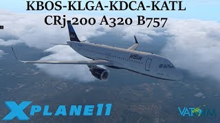 XPlane 11  East Coast Hops  KBOSKLGAKDCAKATL  CRj200 A320 B757  VATSIM [upl. by Nywg928]