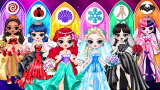 Elsa Wednesday amp Ladybug Get Wonderful Wedding Dress  DIY Fashion Paper Dolls [upl. by Apfel]