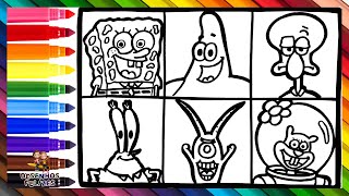 Desenhar e Colorir os Personagens do Bob Esponja Calça Quadrada 🧽🐙🦀🍔🐿️🦑👾🌊 Desenhos para Crianças [upl. by Elatia845]