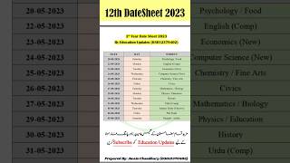 2nd Year Date Sheet 2023 [upl. by Tomasz]