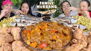 Beef Kaldereta Crispy Chicken neck Fried Fish Ginisang Pork Ampalaya Mukbang Family Mukbang [upl. by Neeham]