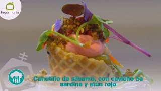 Feria Hogarmania Receta de canutillos de sésamo con ceviche de sardina y atún rojo [upl. by Sternick]