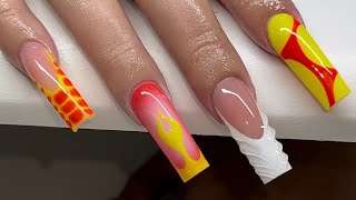 Long Multi Nail Art French Acrylic Nails [upl. by Ajiat]