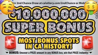 🤑 WOW 🚨 HUGE WIN 🚨🌟 10 Million Super Bonus 🌟 CA Lottery Ticket Scratchers 🤑 [upl. by Ahsienel]