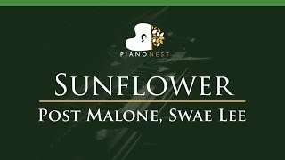 Post Malone Swae Lee  Sunflower  LOWER Key Piano Karaoke  Sing Along [upl. by Earised]