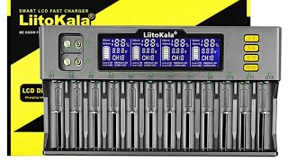 LiitoKala LiiS12 12 slot smart battery charger Liion IMR LifePo4 Nimh Nicd AA AAA 18650 [upl. by Gut]