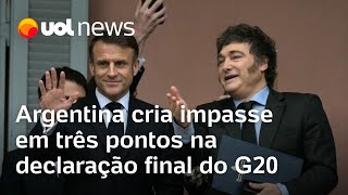 Argentina cria impasse em 3 pontos no G20 questões de gênero taxação de superricos e Agenda 2030 [upl. by Yonit324]