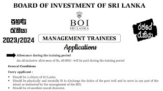 Board of Investment of Sri Lanka BOI Management Trainees 20232024 [upl. by Payson]