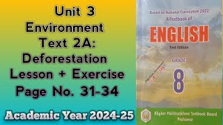 English class 8unit 3EnvironmentText 2ADeforestationReading amp Solved ExerciseKP Course 2024 [upl. by Arlana147]