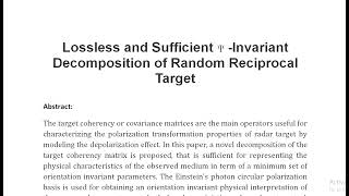 Lossless and Sufficient Ψ Invariant Decomposition of Random Reciprocal Target [upl. by Asik]