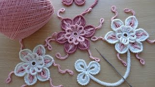 Уроки вязания  Цветок крючком  Ирландское кружево  Flower for Irish lace  How to crochet flower [upl. by Junna]