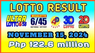 Lotto Result November 15 2024 Friday 900PM Php1226 million SuperLotto649 MegaLotto645 [upl. by Llerreg]