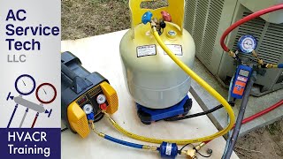 HVAC Refrigerant Recovery Machine Hose Tank amp Tool Setup and Procedure [upl. by Atniuq488]