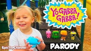 YO GABBA GABBA  Play Hide and Seek at The Park with Kids and Yo Gabba Gabba Pop Figures [upl. by Sicular]