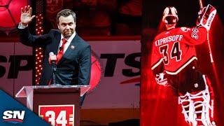 Calgary Flames Hold Ceremony To Retire Miikka Kiprusoffs No 34 Jersey [upl. by Ahsiea]