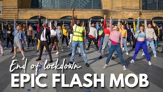 Epic Flash Mob for End of Lockdown in Londons Train Stations [upl. by Linders]