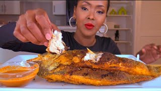 ASMR  FRIED SEA BASS  اكل سمك السي باس مع شطة الدكوة السودانية [upl. by Faythe]