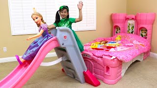 Jannie Pretend Play Princess Bedroom with Slide amp Rapunzel Doll [upl. by Anyala]