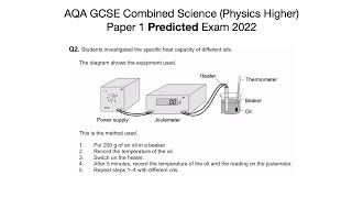 Q2 Specific heat capacity practical GCSE Combined Science Physics predicted exam 2022 AQA H [upl. by Leventhal]